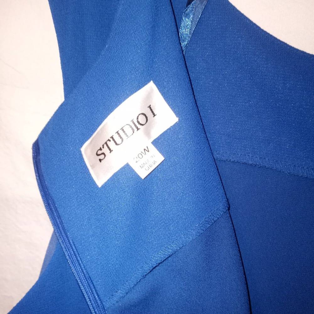 Studio I 20W Sleeveless Dress Long Sheer Jacket Embroidered Blue - Picture 15 of 15